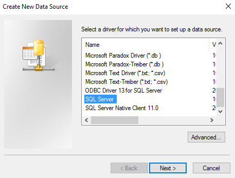 Screenshot of creating a new data source