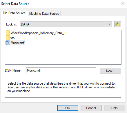 Screenshot of Select Data Source dialog box