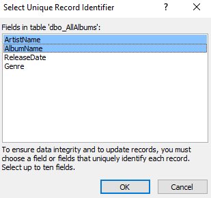 Screenshot of Select Unique Identifier dialog box