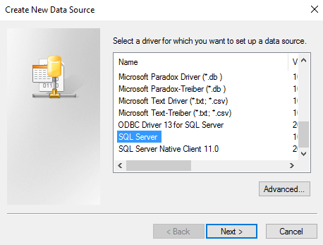 Screenshot of creating a new data source