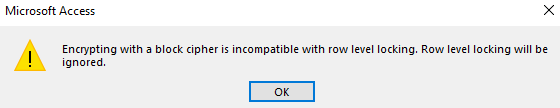 Screenshot of the row level locking message