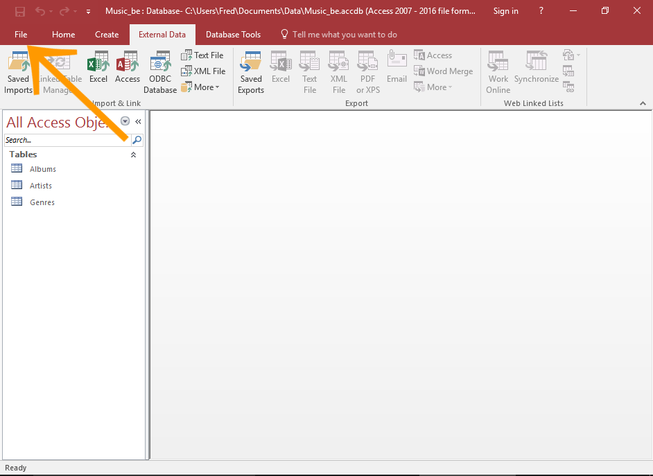 Screenshot of opening the File menu
