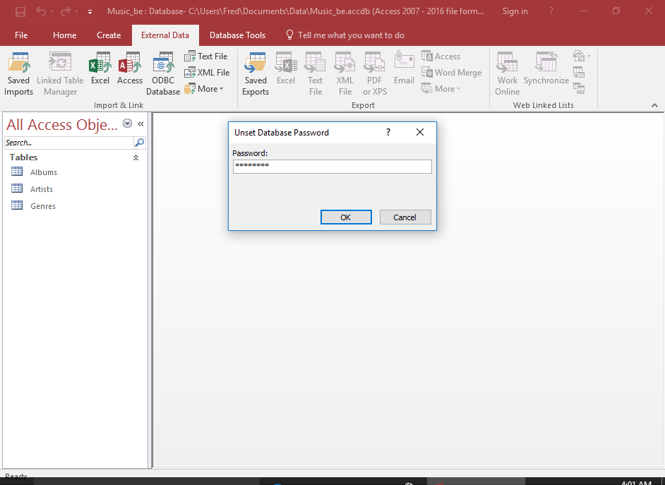 Screenshot of setting a password