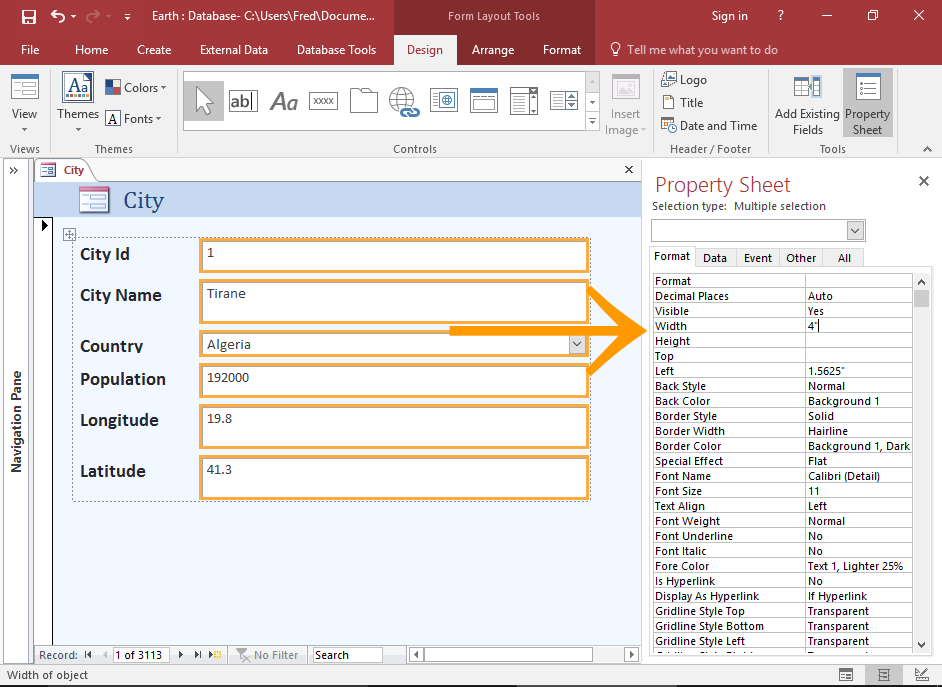 Screenshot of the Property Sheet