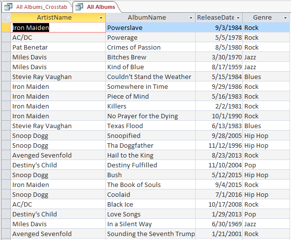 Screenshot of query results.