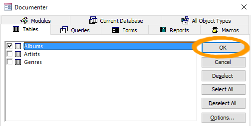 Screenshot of the Database Documenter.