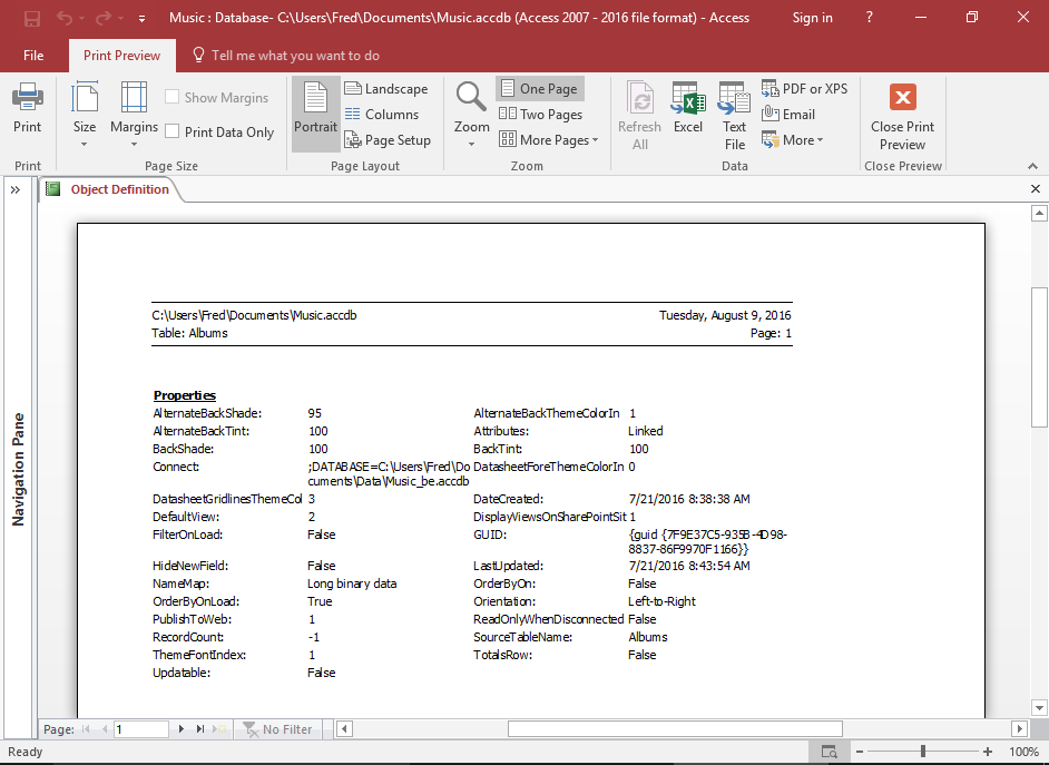 Screenshot of the Database Documenter.
