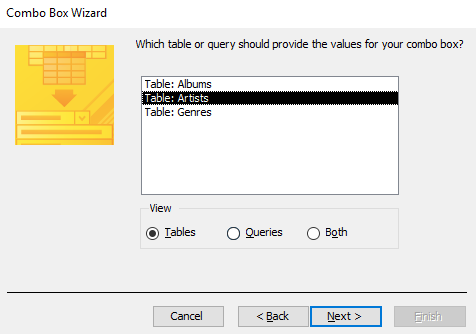 Screenshot of the Combo Box Wizard.