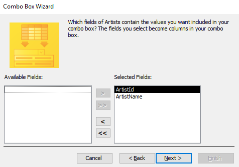 Screenshot of the Combo Box Wizard.