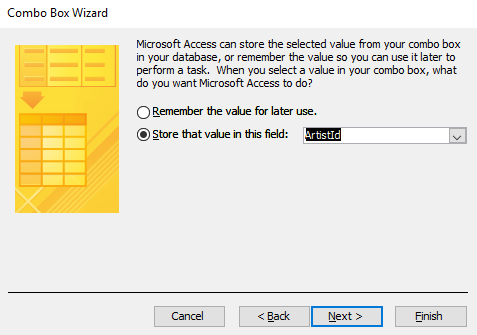 Screenshot of the Combo Box Wizard.