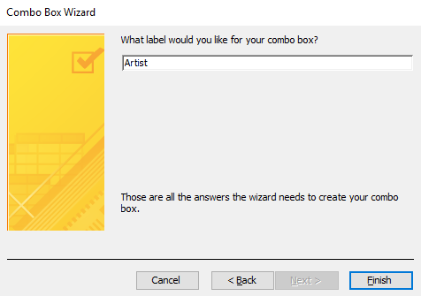 Screenshot of the Combo Box Wizard.