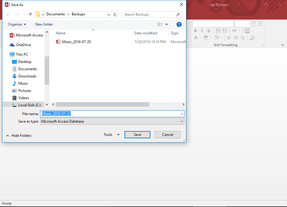 Screenshot of saving the file.