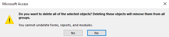 Screenshot of deleting all database objects from the database.
