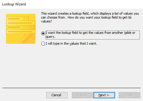 Screenshot of the Lookup Wizard