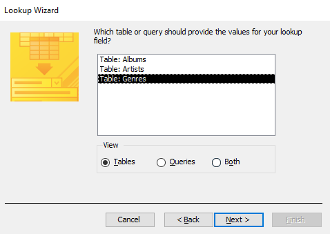 Screenshot of the Lookup Wizard