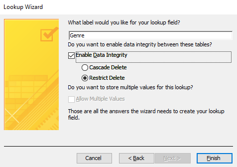 Screenshot of the Lookup Wizard