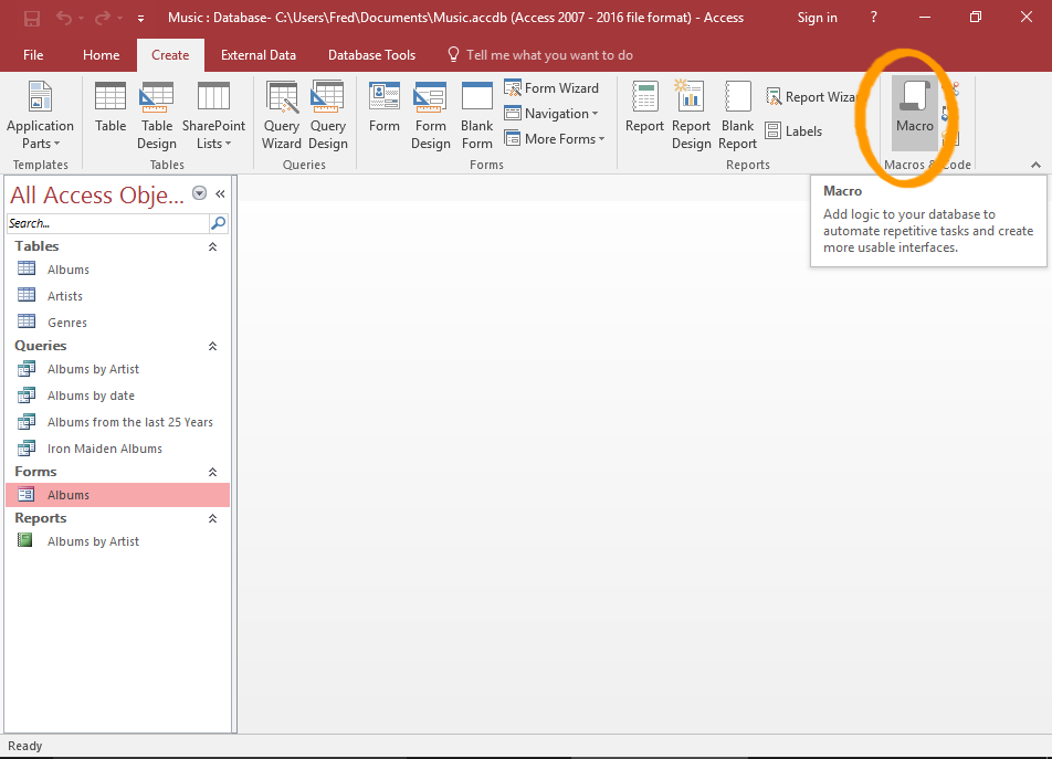 Screenshot of the Macro button highlighted.