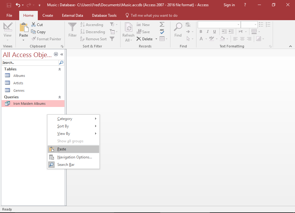 Screenshot of pasting the existing query