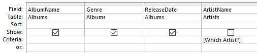Closeup of the Query in Design View