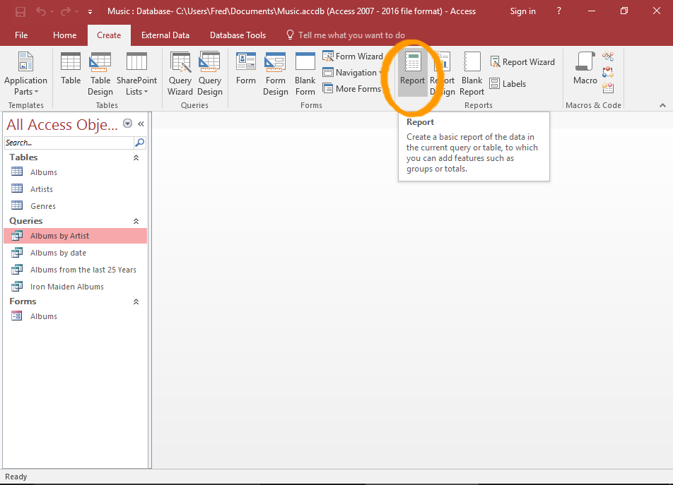 Screenshot of the Report button highlighted.