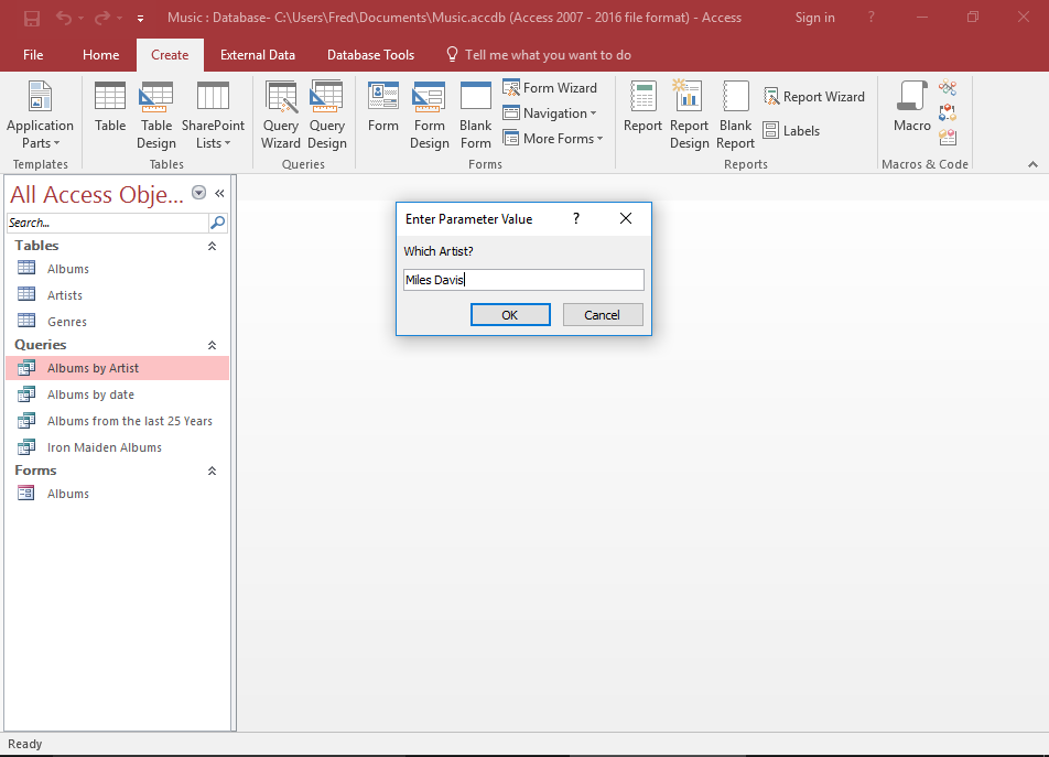 Screenshot of the parameter prompt.