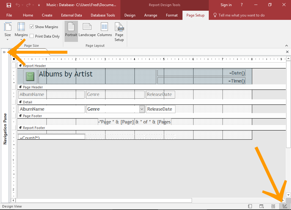 Screenshot of the Report in Design View.