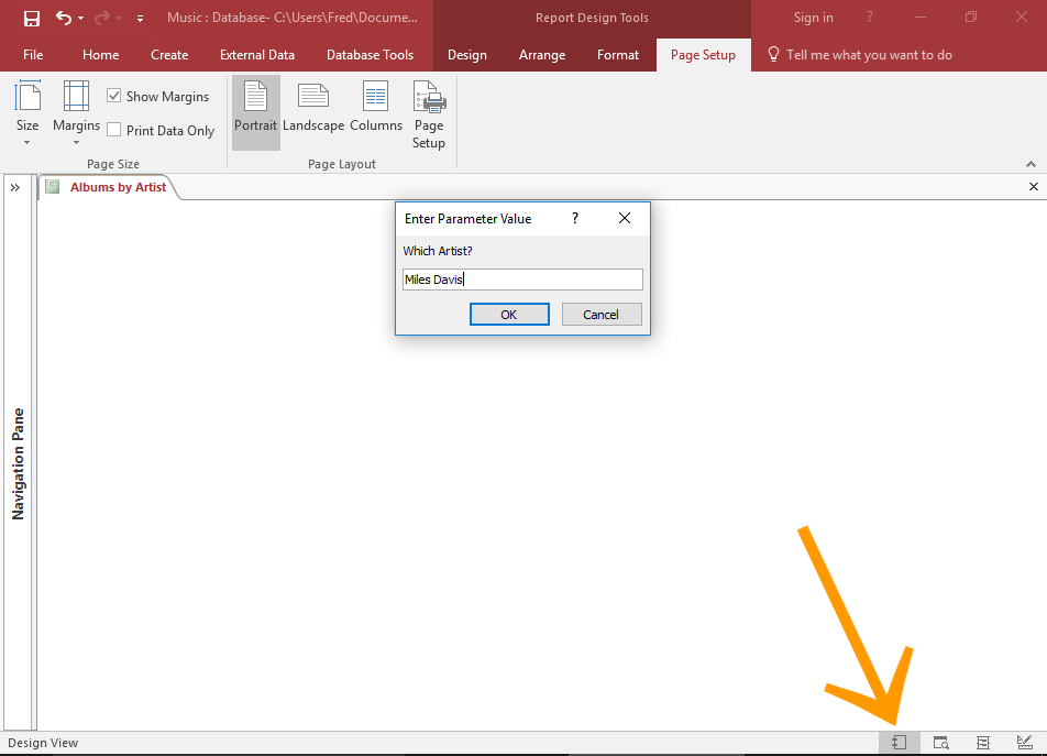 Screenshot of the parameter prompt.