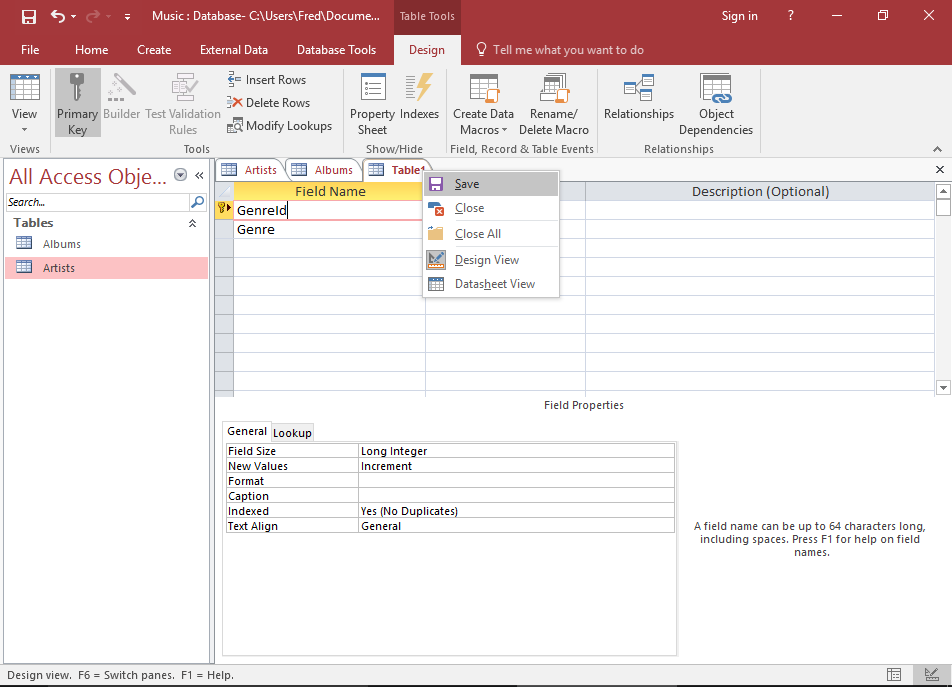 Screenshot of the Save option