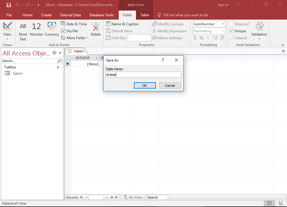 how can you create a table in microsoft access