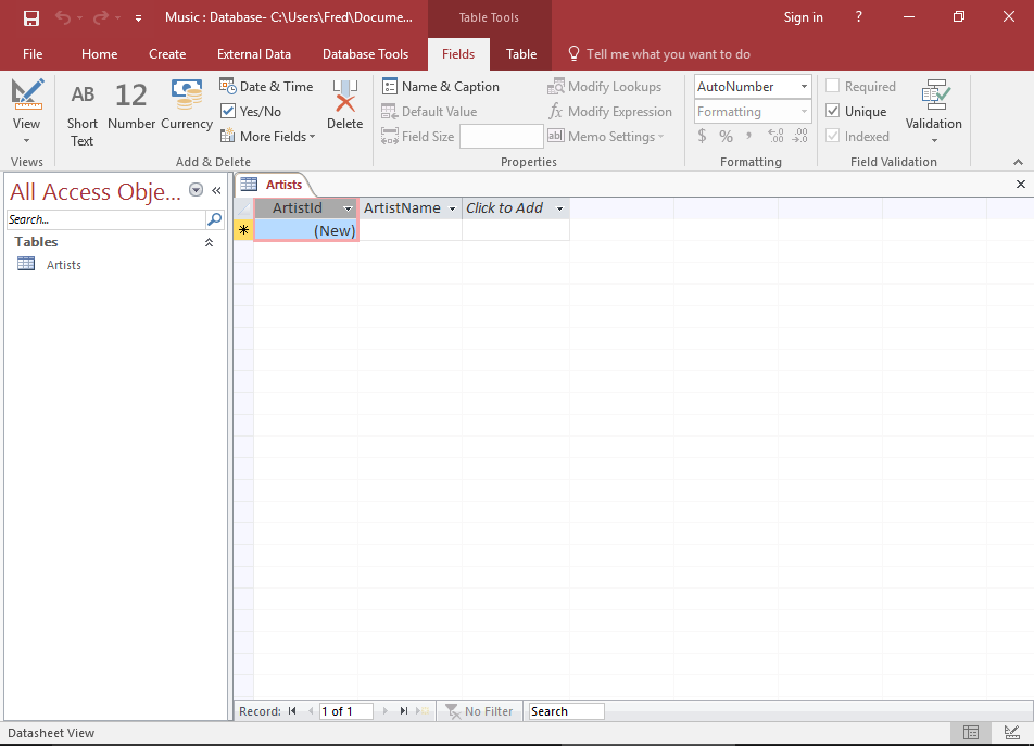 Screenshot of the table so far