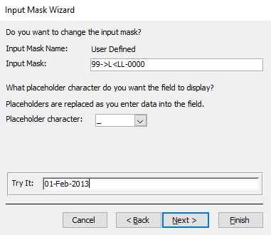 Screenshot of the Input Mask Wizard