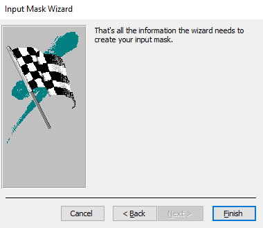 Screenshot of the next stage of the Input Mask Wizard