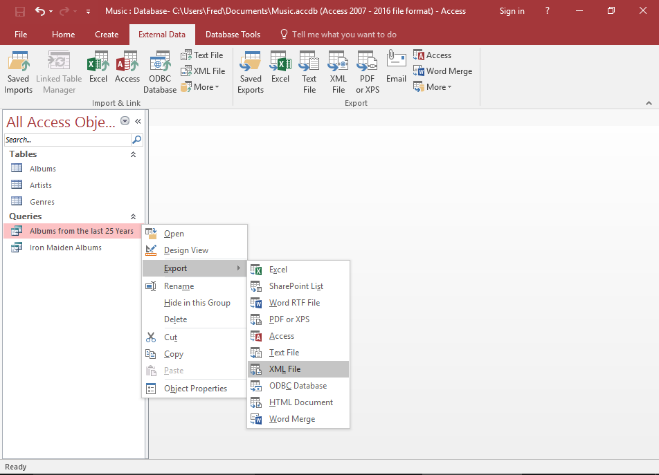 Screenshot of the Export button highlighted.
