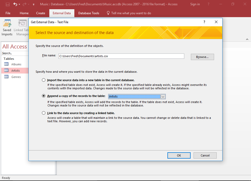 Screenshot of selecting the source file