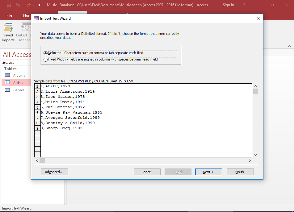 Screenshot of reviewing the file format