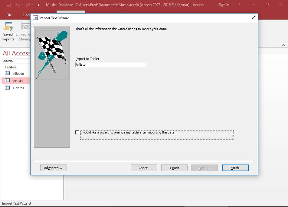 Screenshot of final screen before running the import