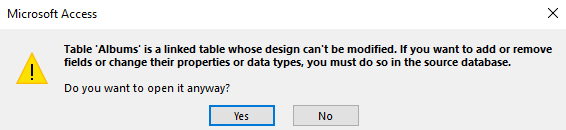 Screenshot of the Design View message.