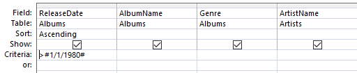 Screenshot of the query in Design View