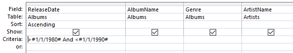 Screenshot of the query in Design View