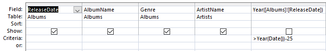 Screenshot of the query designer