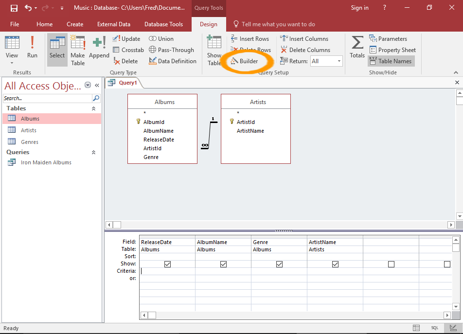 Screenshot of the Query Designer