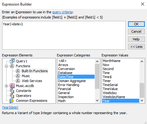 Screenshot of the Expression Builder