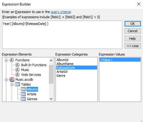 Screenshot of the Expression Builder