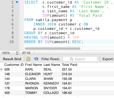 Mysql having Mysql having