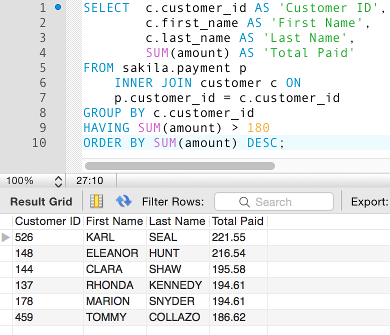 Mysql having