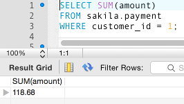 Screenshot of using the SUM() function