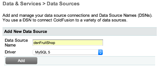 Adding a ColdFusion datasource - screenshot 1
