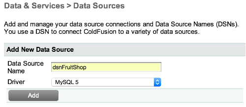 Adding a ColdFusion data source - Screenshot 1