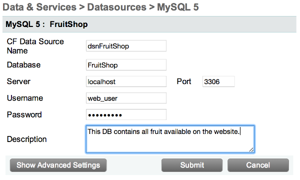 Adding a ColdFusion datasource - screenshot 2