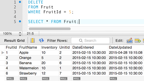 Delete a row mysql